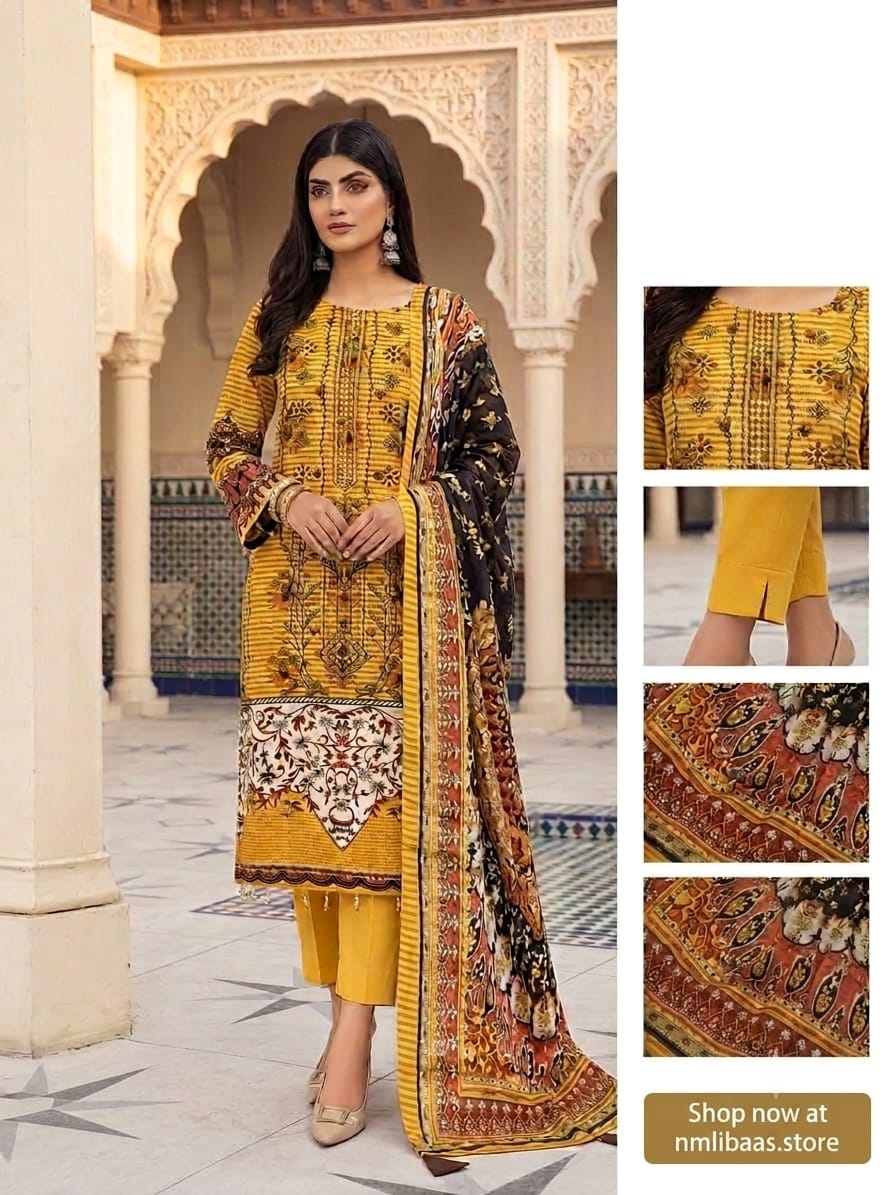 Yellow Printed Lawn Suit with Embroidered Dupatta