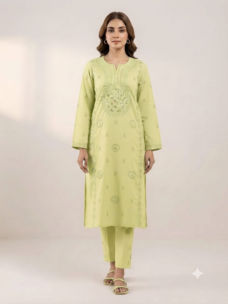 Lime Green Embroidered Unstitched 2-Piece Suit