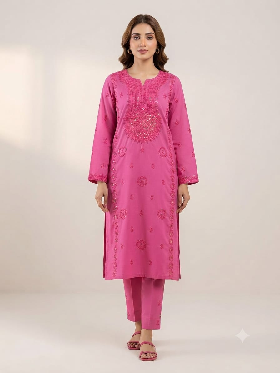 Hot Pink Embroidered Unstitched 2-Piece Suit